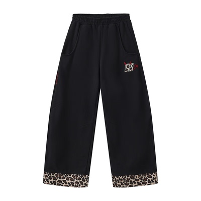 豹纹复古宽松阔腿春秋百搭卫裤