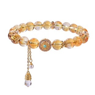 天然水晶手链天然黄塔晶女纯银国风珍珠周某生八瑞吉相黄水晶手串