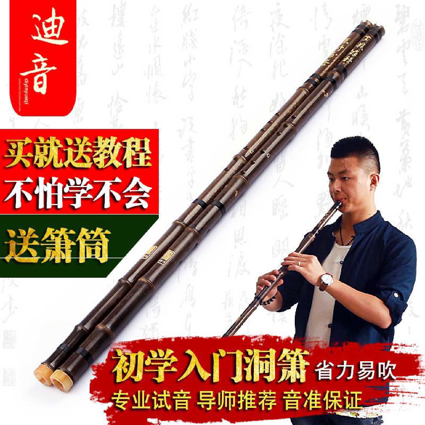 迪音一节紫竹箫专业洞箫八孔六孔洞箫GF调乐器萧初学箫包邮