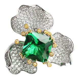 18K白金花型耳钉莫桑钻群镶满钻不规则红宝石耳坠2克拉气质晚宴