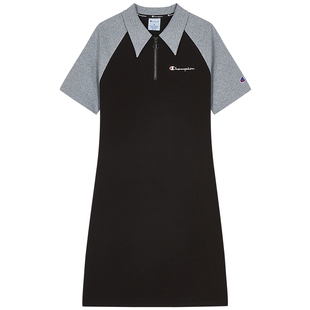 Champion冠军插肩袖Polo领连衣裙2026春季新款休闲短裙撞色修身潮