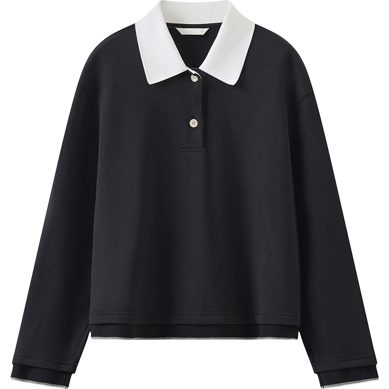 【商场同款】播26春夏新品撞色POLO领卫衣季宽松上衣BDT1VD1226