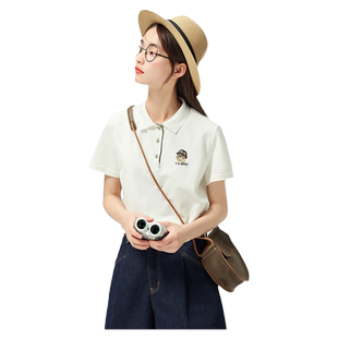 紫涵polo领休闲短袖女夏季新款卡通刺绣学院运动上衣打底时尚百搭
