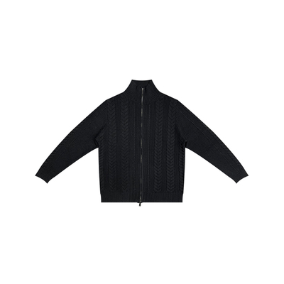 【海与浪】黑色麦穗立领毛衣外套