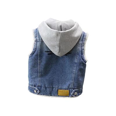 男童新款秋冬季加绒牛仔马甲加厚