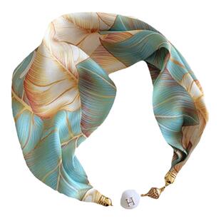 磁吸丝巾女2026新款围巾春夏高级感护颈小围脖项链珍珠扣搭配衬衫