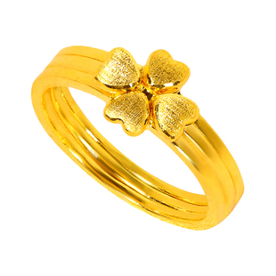 黄金戒指999足金三合一四叶草宽叠戴闭口实心按克纯金女送妈妈