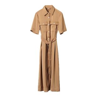 OFFIY-职场大女主！醋酸衬衫式连衣裙 气质腰部系带短袖翻领夏