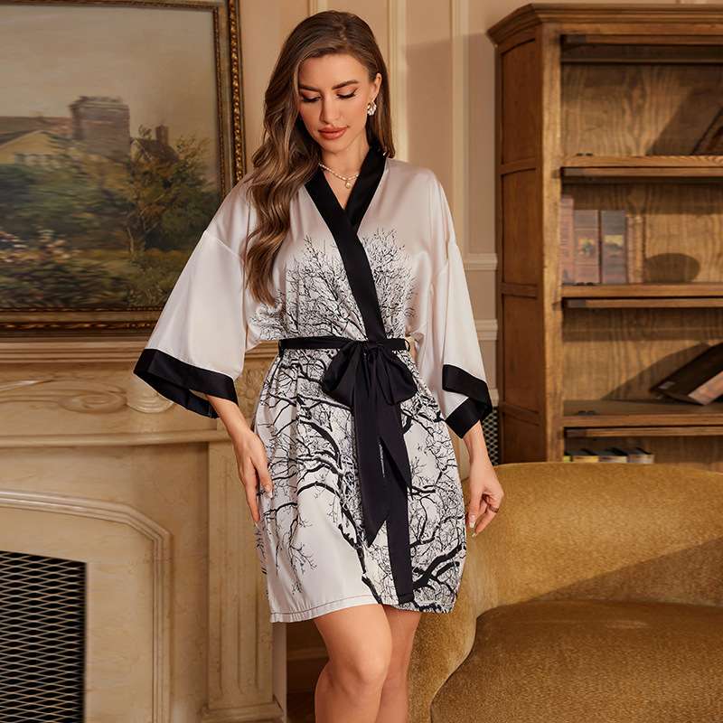 耀婷缎面雪纺睡衣袖奢春夏凉浴袍WP3669女睡袍家居服七分感轻女