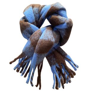 虞书欣同款蓝色格子围巾女冬百搭高级感长款仿羊绒披肩保暖围脖男