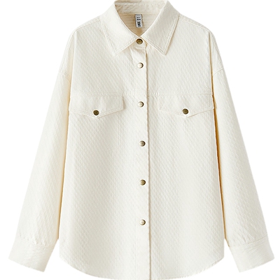 森马纯棉菱形格中长款长袖衬衫女