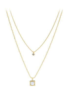 双层叠戴天然白贝母项链