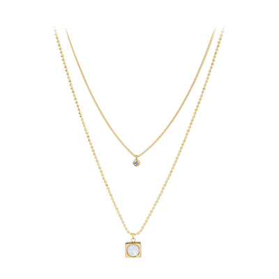 双层叠戴天然白贝母项链