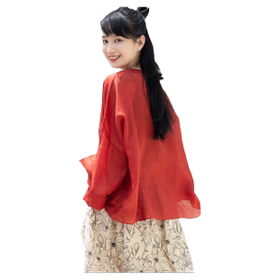 柒白防晒衣女款夏装2025年新款苎麻春日衬衫手绣系带宽松外搭开衫