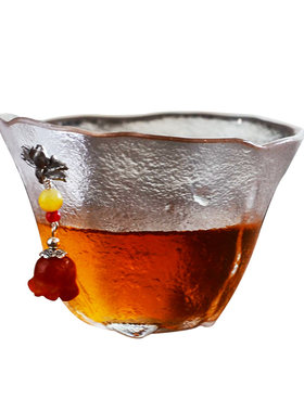 日式风耐热玻璃加厚贴锡茶杯