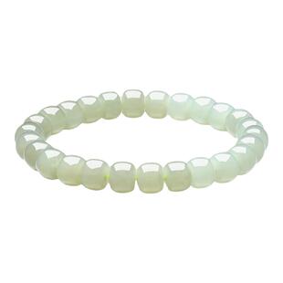 六桂福珠宝和田玉手串女温润玉石青白渐变串珠手链新年情人节礼物