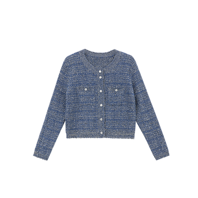 MANNALA丨“蓝香山”经典短款山羊绒小香风编织毛衣外套 Q4665