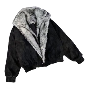 美式短款狼王双层毛绒立领派克服棉衣冬季座山雕夹克棉服外套男