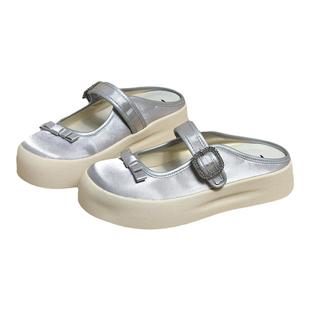 honeyGIRL半拖鞋女2025夏季新款断面厚底包头鞋透气休闲百搭单鞋