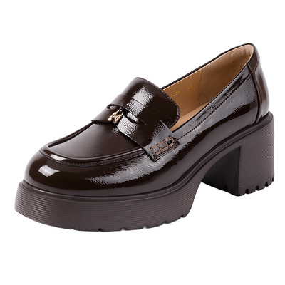 哈森厚底乐福鞋漆皮一脚蹬显高显瘦百搭女鞋秋新款HL257146