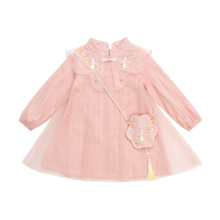 湖州织里2025女童春秋连衣裙女孩新中式旗袍中小童中国风裙子玉兔