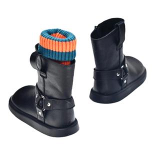 贝然儿童靴牛皮靴子女童马丁靴真皮中筒靴单靴棉靴男童靴秋冬加绒