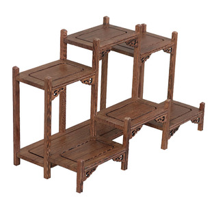 红木博古架实木茶壶架鸡翅木多宝阁茶架子九格前后展示架桌面中式