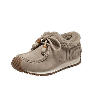 思加图冬季新款复古毛毛鞋加绒保暖深口鞋平底鞋女鞋J2575DM5