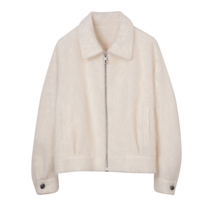 GHJOD studio 轻奢“小皮草”羊绒羊毛拉绒短款小翻领毛呢外套女