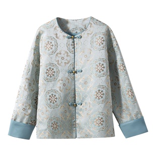 【非遗宋锦】1OO%桑蚕丝 宝花奔鹿纹新中式盘扣真丝提花外套女