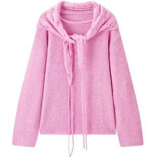 【商场同款】乐町羊毛镂空针织衫春季新款连帽宽松毛衣C1EEG1161