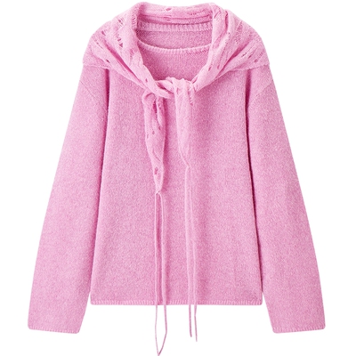 【商场同款】乐町羊毛镂空针织衫春季新款连帽宽松毛衣C1EEG1161