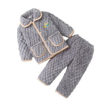 冬季儿童法兰绒夹棉睡衣套装