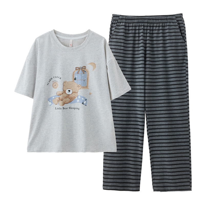 2026夏季短袖长裤睡衣卡通甜美少女学生套头圆领家居服套装可外穿