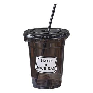 酷黑色美式冰咖啡杯一次性带盖400ml透明PET冷饮拿铁加厚果奶茶杯