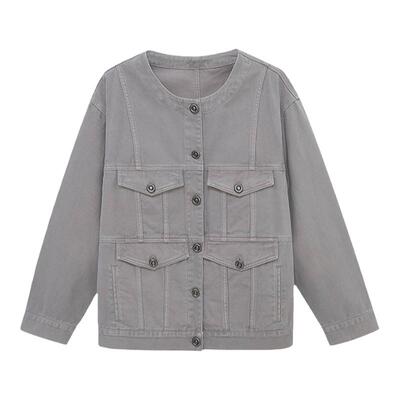 WMWM复古学院风多口袋牛仔夹克