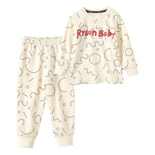 RYSONMOON儿童a类家居服春秋男女童黑色线描秋衣裤羊毛棉睡衣套装