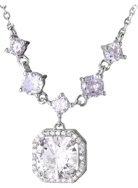 925纯银方形镶钻项链女简约时尚