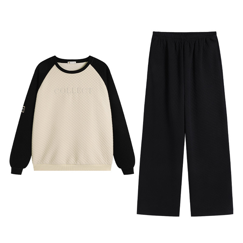 秋冬纯棉夹层简约情侣家居服套装
