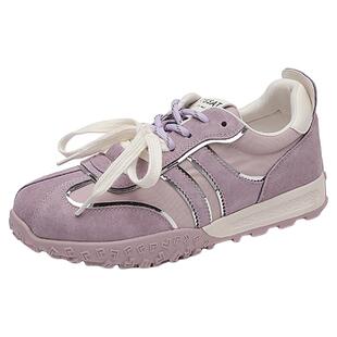 星期六紫色德训鞋女款2025新款夏季厚底板鞋芭蕾风百搭运动休闲鞋