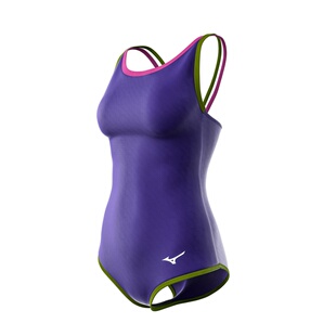 美津浓竞速泳衣女款紫色高级吊带带胸垫泡温泉游泳馆专用大码泳装