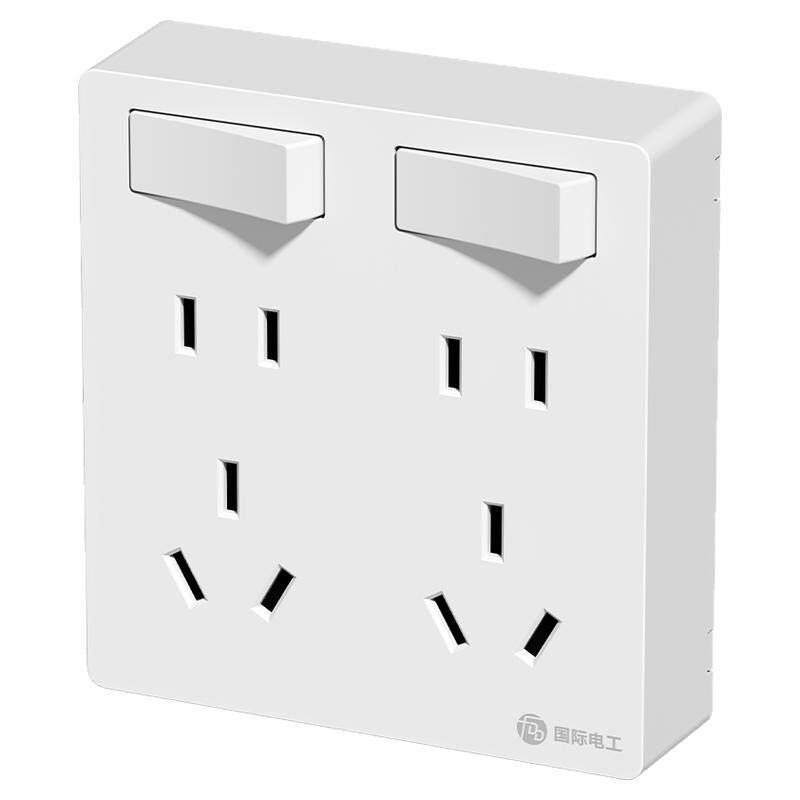 明装二开十四孔插座五孔带开关墙壁一键断电厨房专用面板扩展多孔