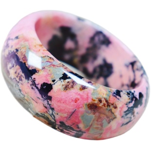 天然原矿蔷薇辉油画墨色俏粉高瓷蓝翡翠手镯雕刻件玫瑰石串桃花玉