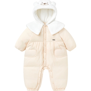 【商场同款】英氏童装羽绒服连体衣女宝宝连帽羽绒服冬保暖超韧绒