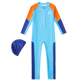 儿童泳衣连体男童长袖长裤防晒速干透气泳装男孩游泳馆游泳衣套装