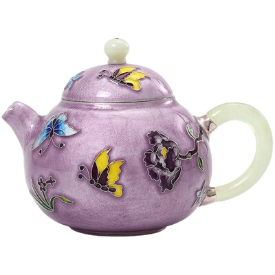 纯银999泡茶壶正把纯手工一张打七宝烧家用功夫茶具    彩蝶