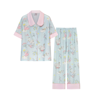 【夏日氧气|白日梦蓝】夏季冰丝短袖女款轻奢高级感睡衣家居服