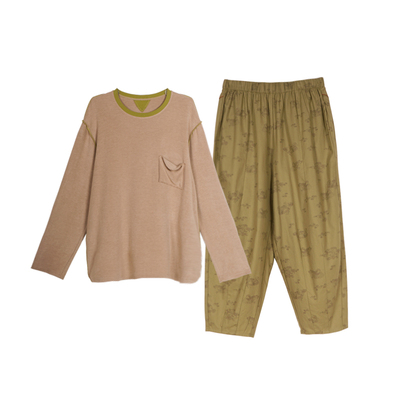 暖绒上衣打底T恤+纯棉印花长睡裤