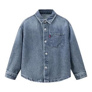 Levis李维斯儿童牛仔衬衫2026春装新款经典水洗男童女童衬衣童装