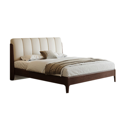 慕思旗舰店实木床黑胡桃木床现代简约真皮床卧室大床主卧双人床